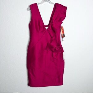 Valentino Dress Womens 10 ruffled Red Silk Blend Cocktail Mini B12